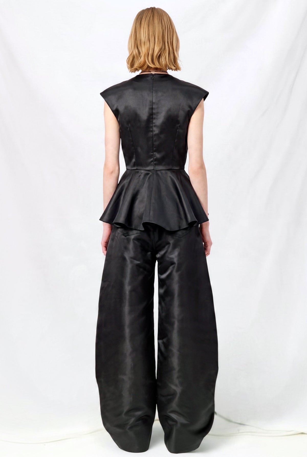 Black Heavy Satin Boyfriend Trousers