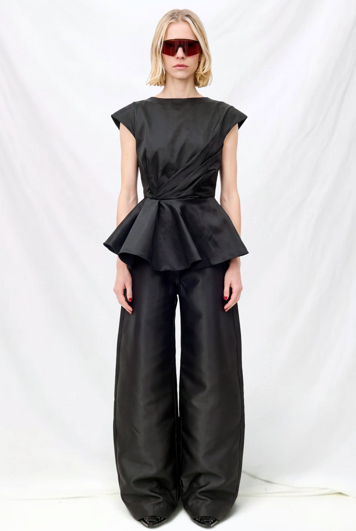 Black Heavy Satin Boyfriend Trousers