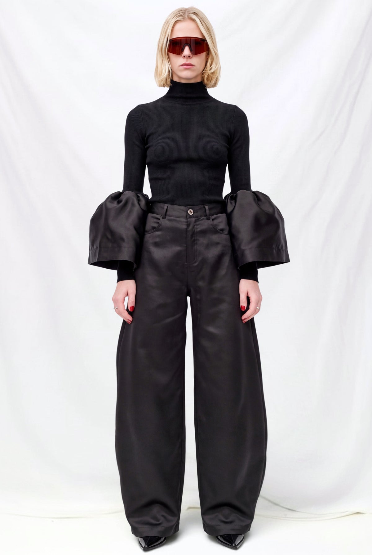 Black Heavy Satin Boyfriend Trousers