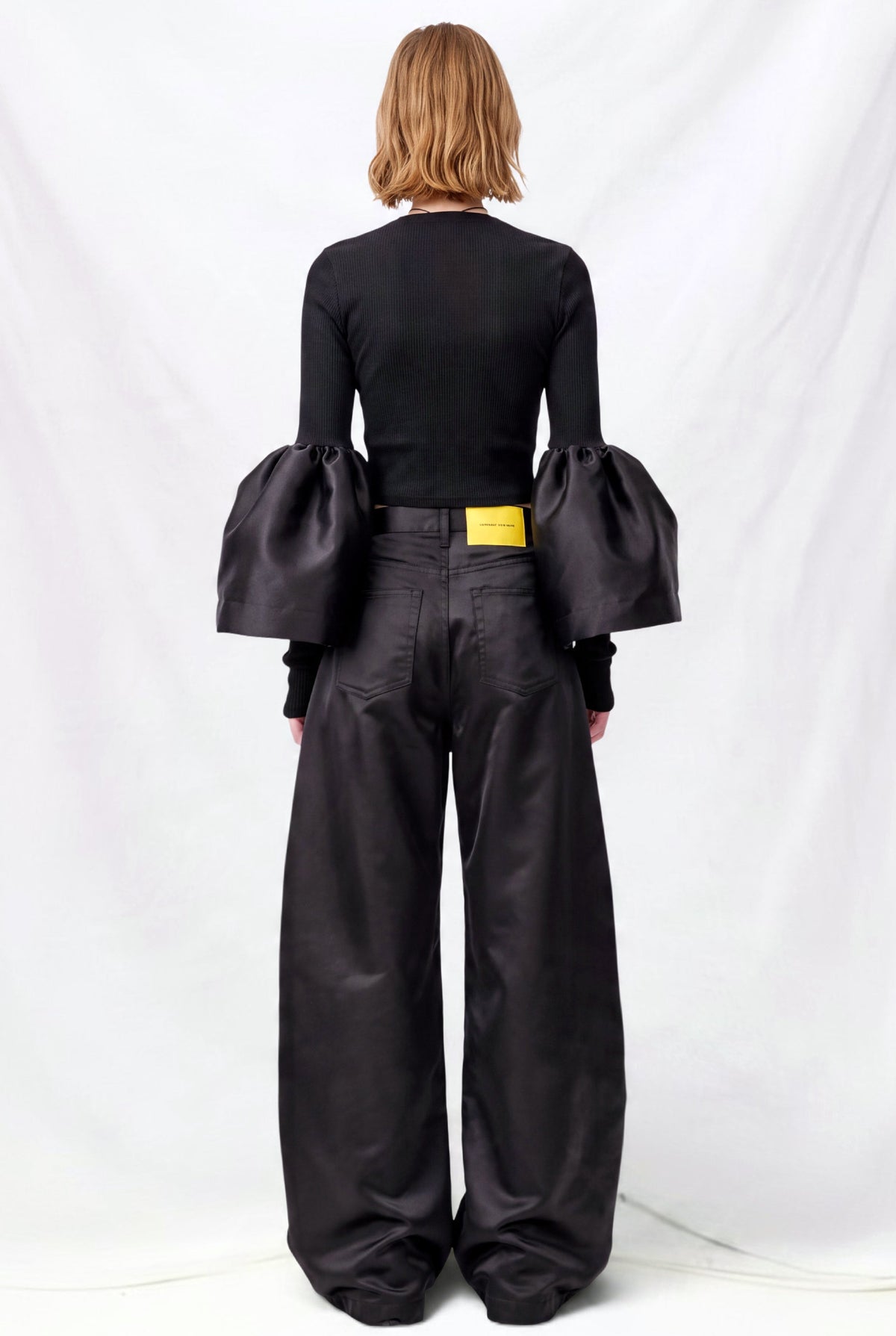 Black Heavy Satin Boyfriend Trousers