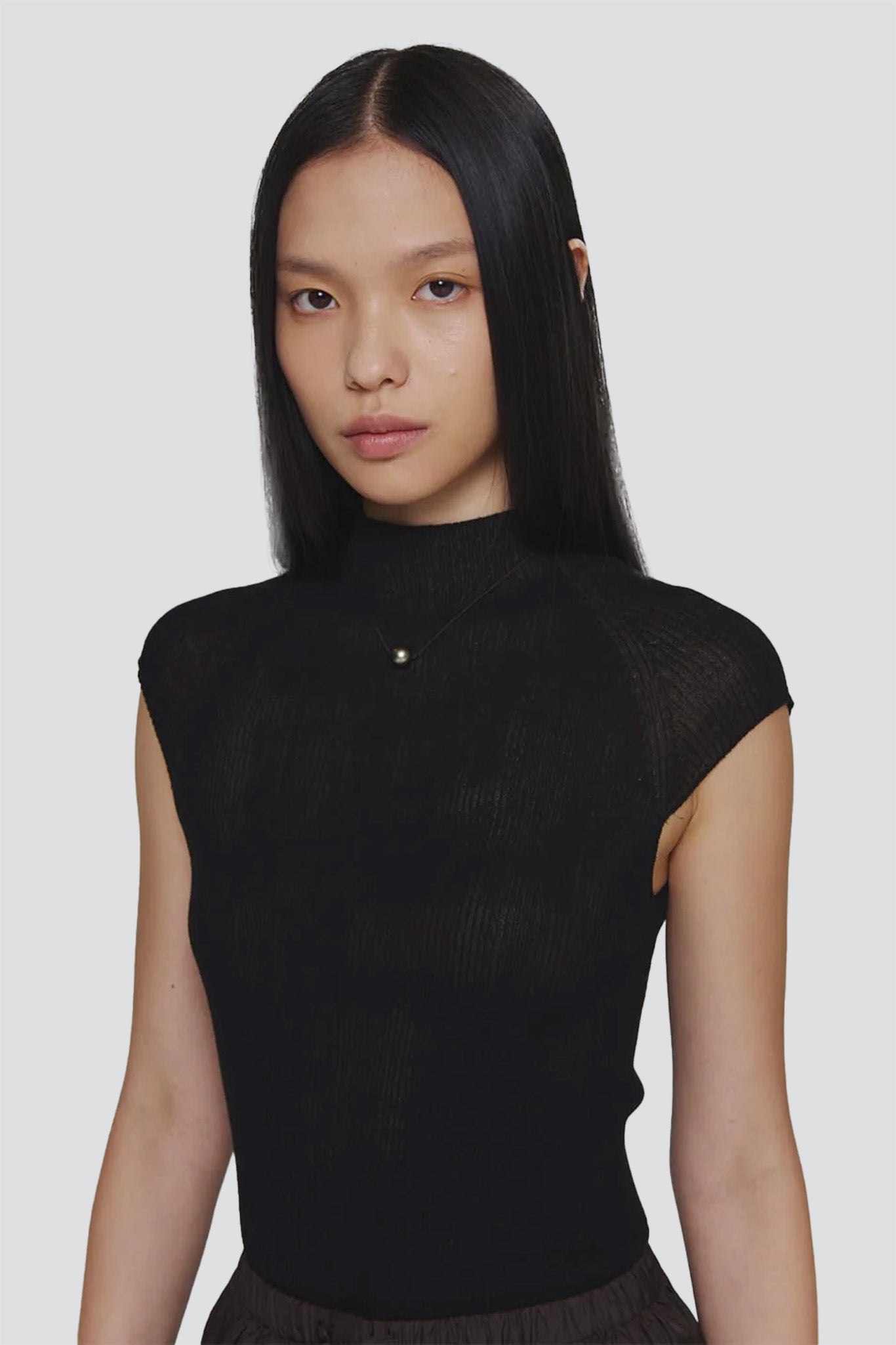 Black Whole Garment Cap Sleeve Knit Top