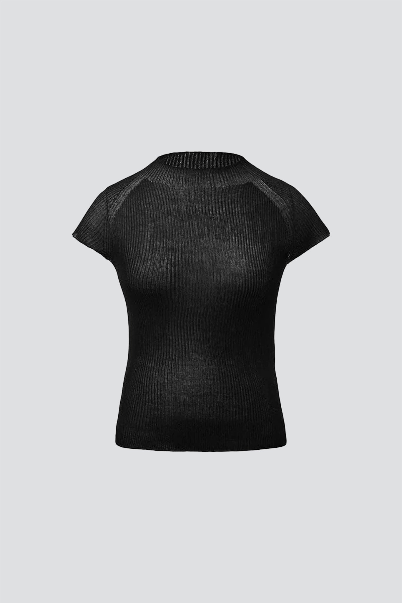 Black Whole Garment Cap Sleeve Knit Top