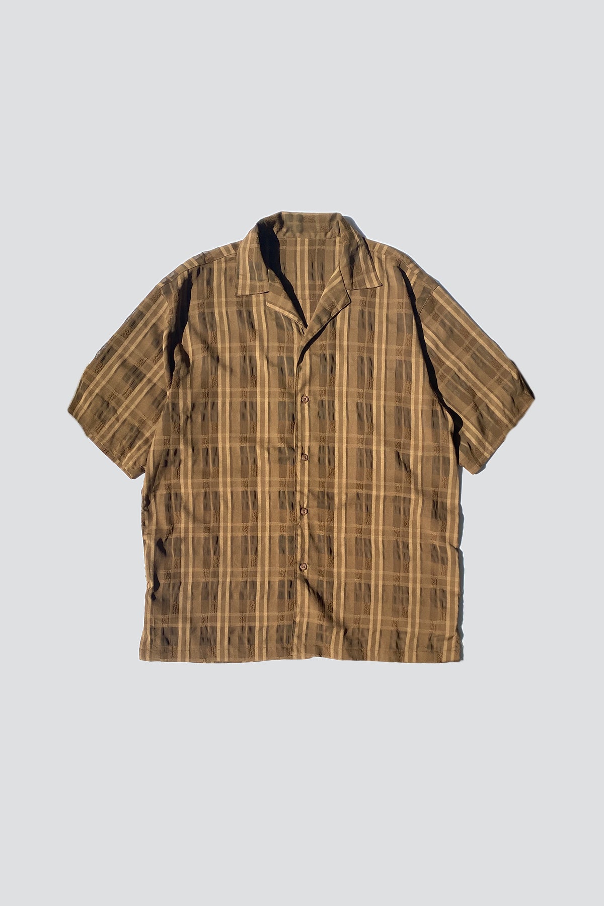 Brown Textured Plaid Loose Button Up