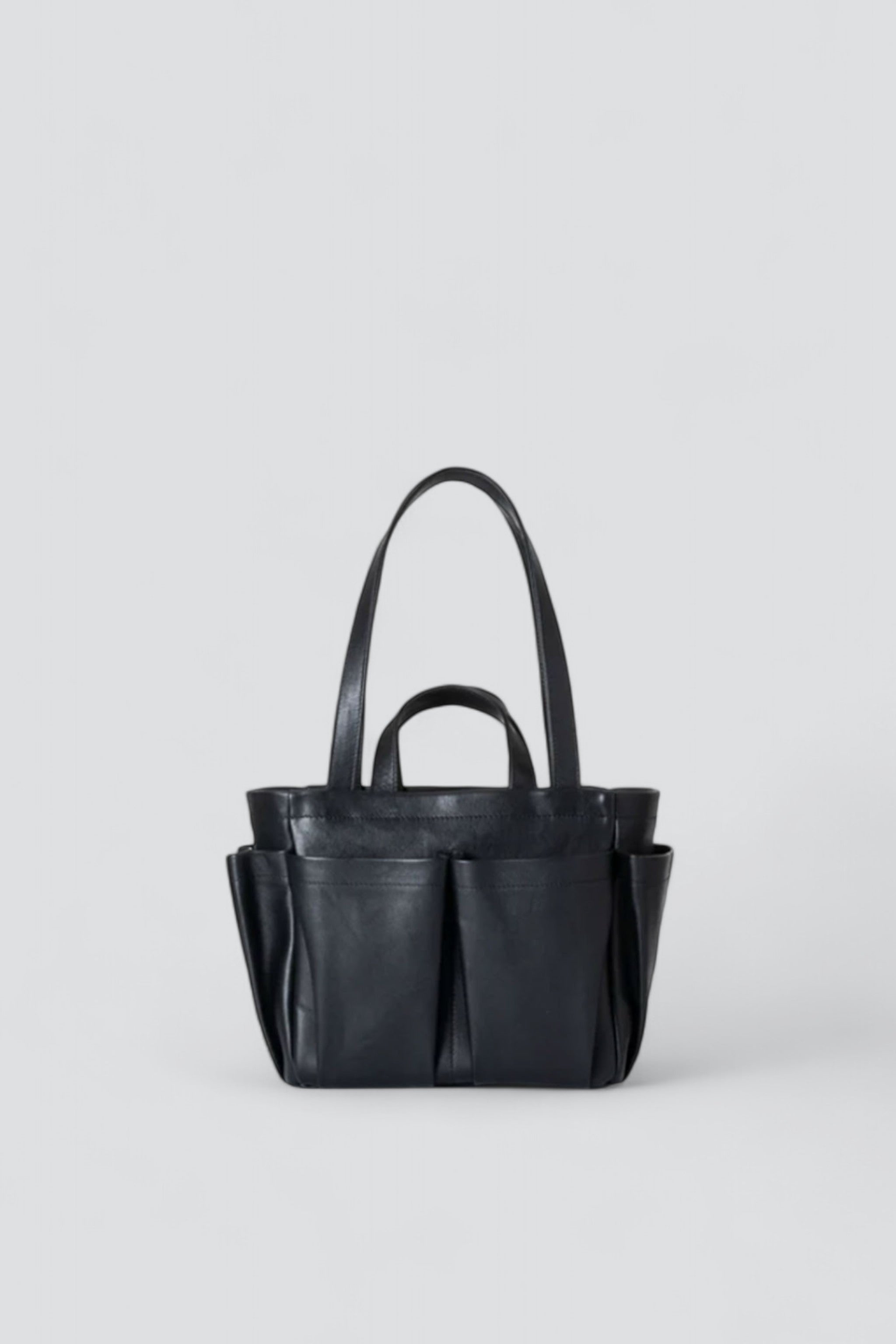 Black Leather Double Handle S Tote