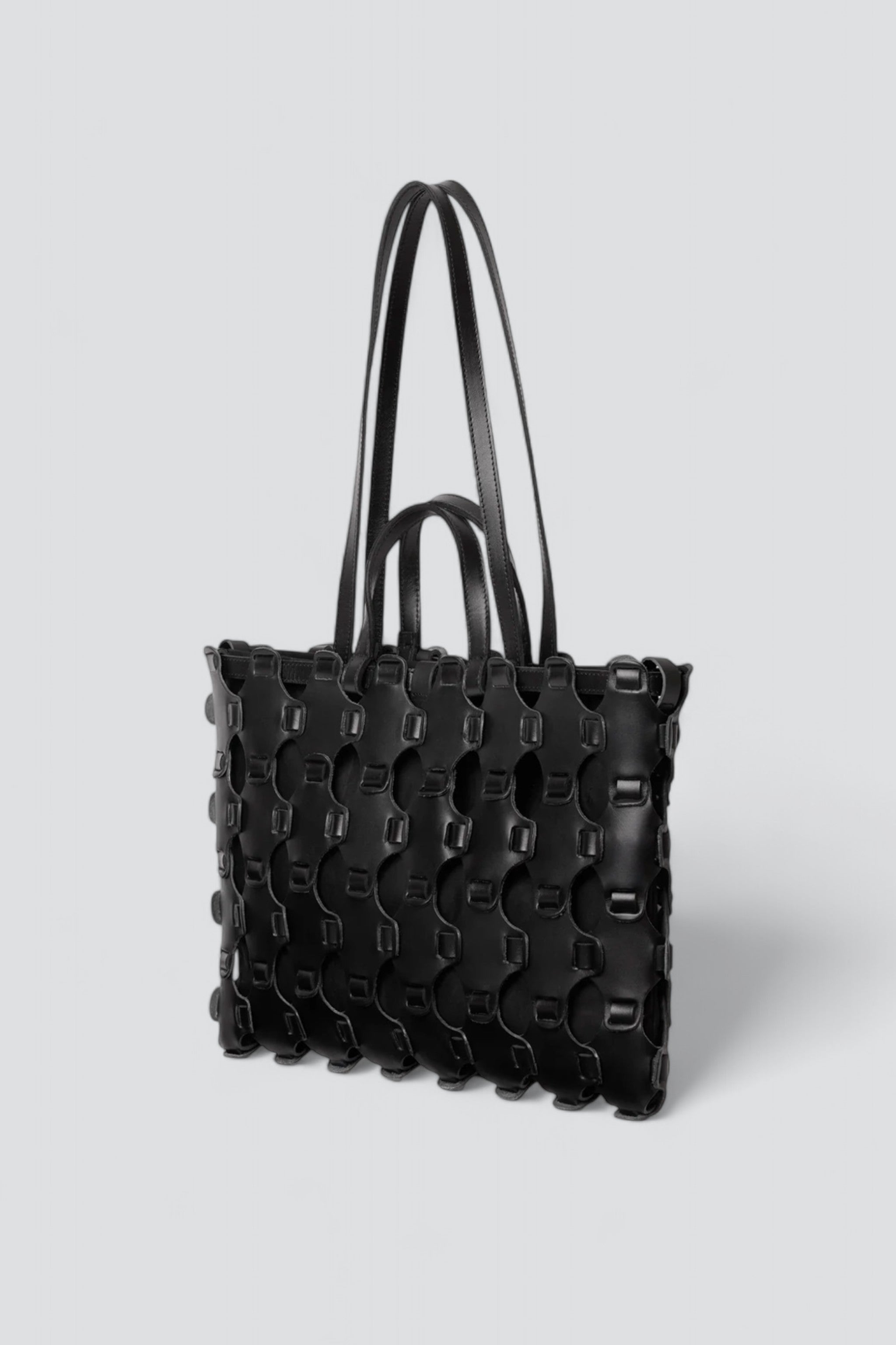 Black Baguette Braided Tote