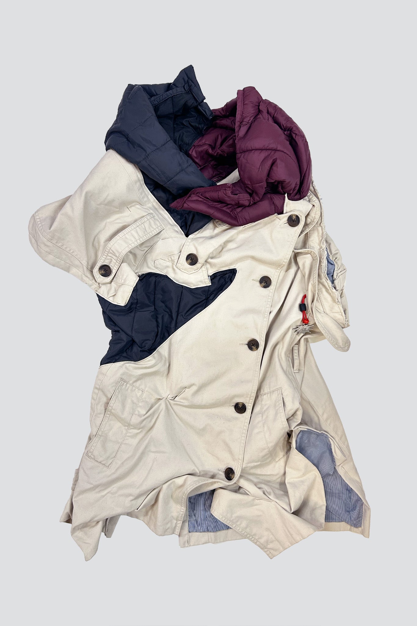 Beige/Navy Blue/Burgundy AMG Draped Trenchcoat