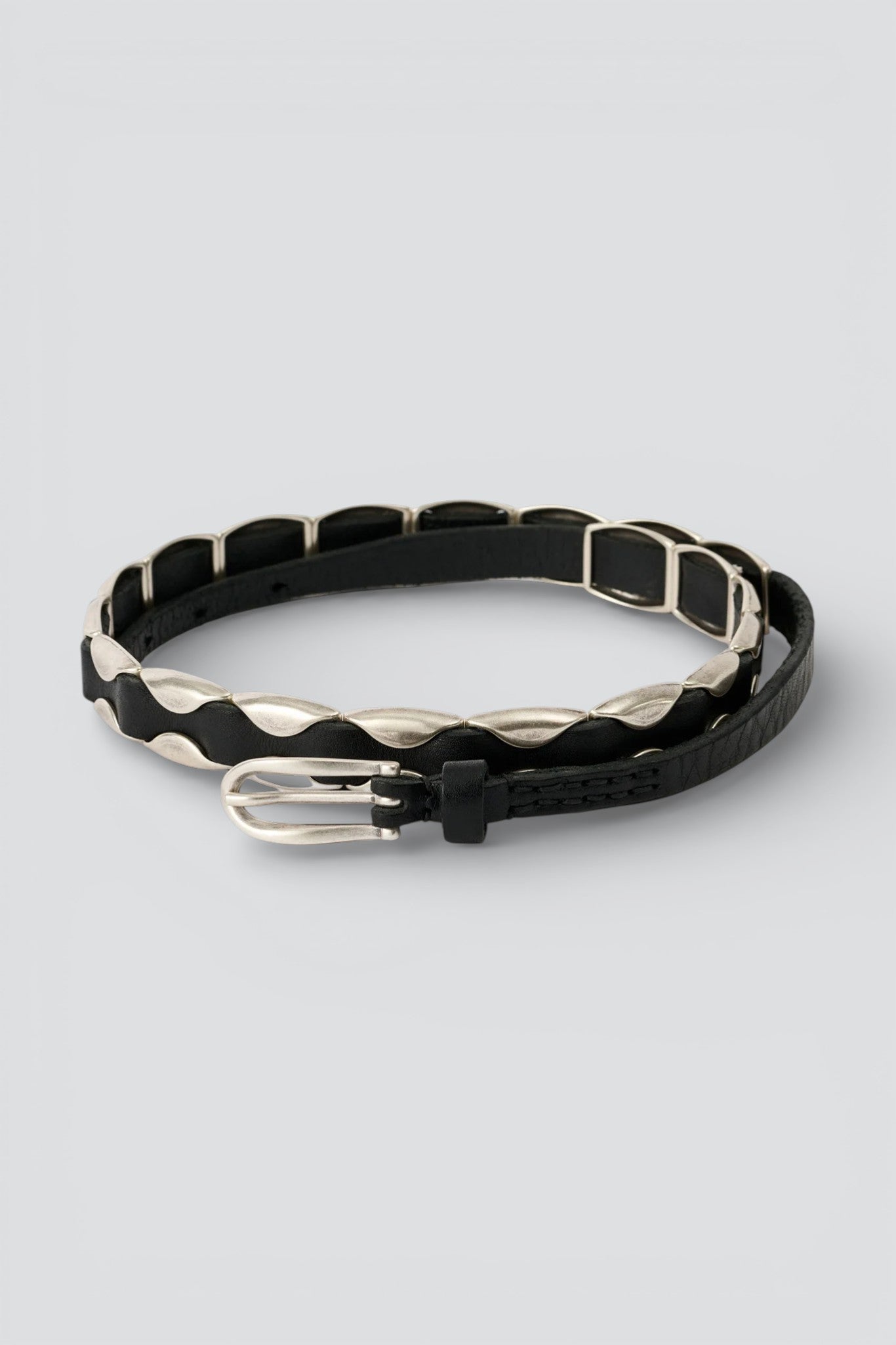 Oily Black Leather Billow Belt