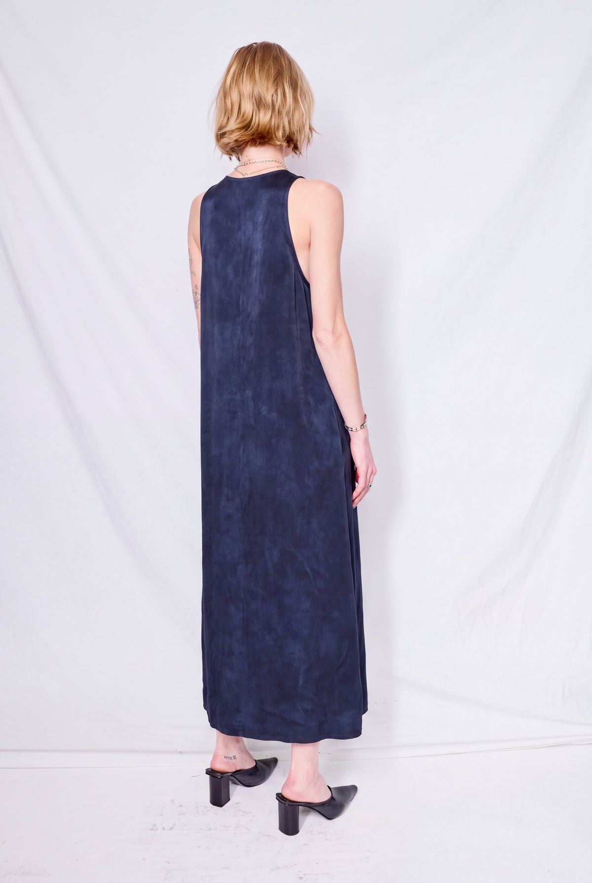 Navy Cupro Trapeze Dress