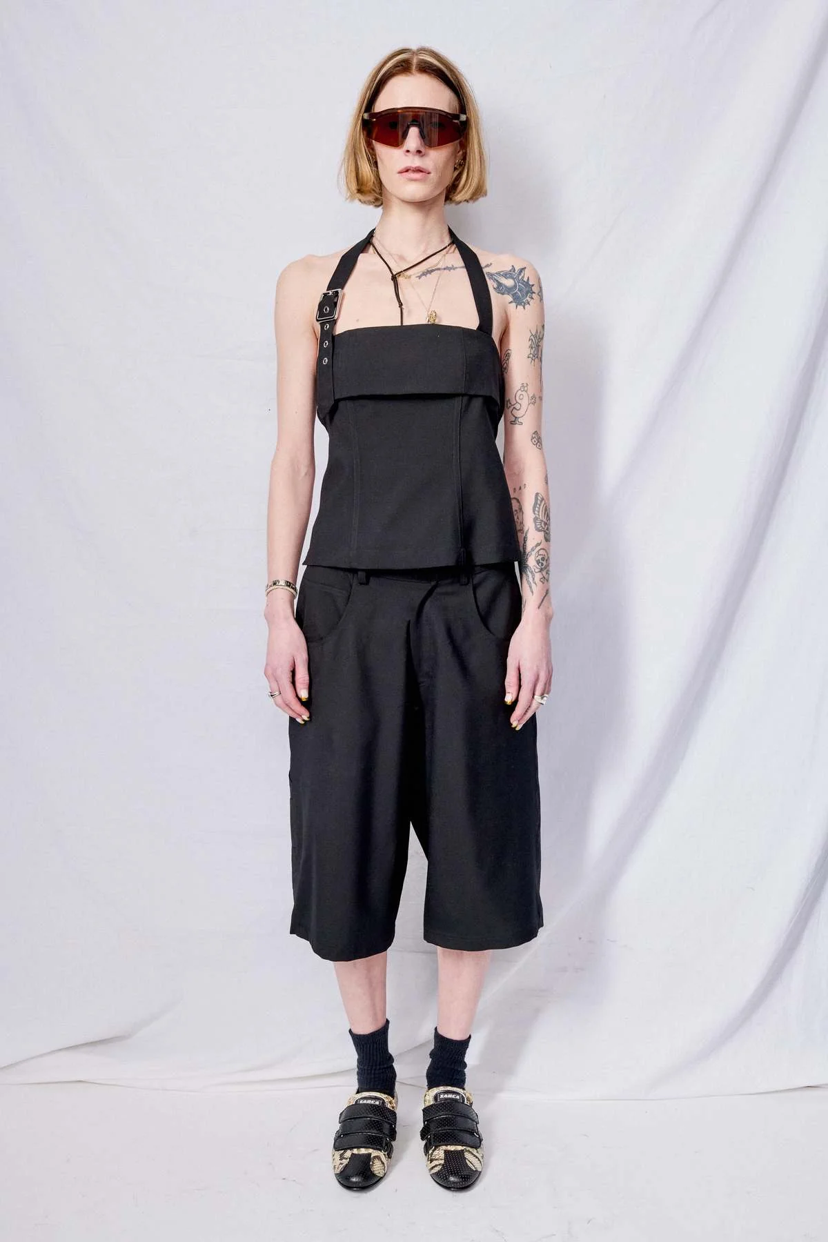 Black Suiting Strap Halter Top