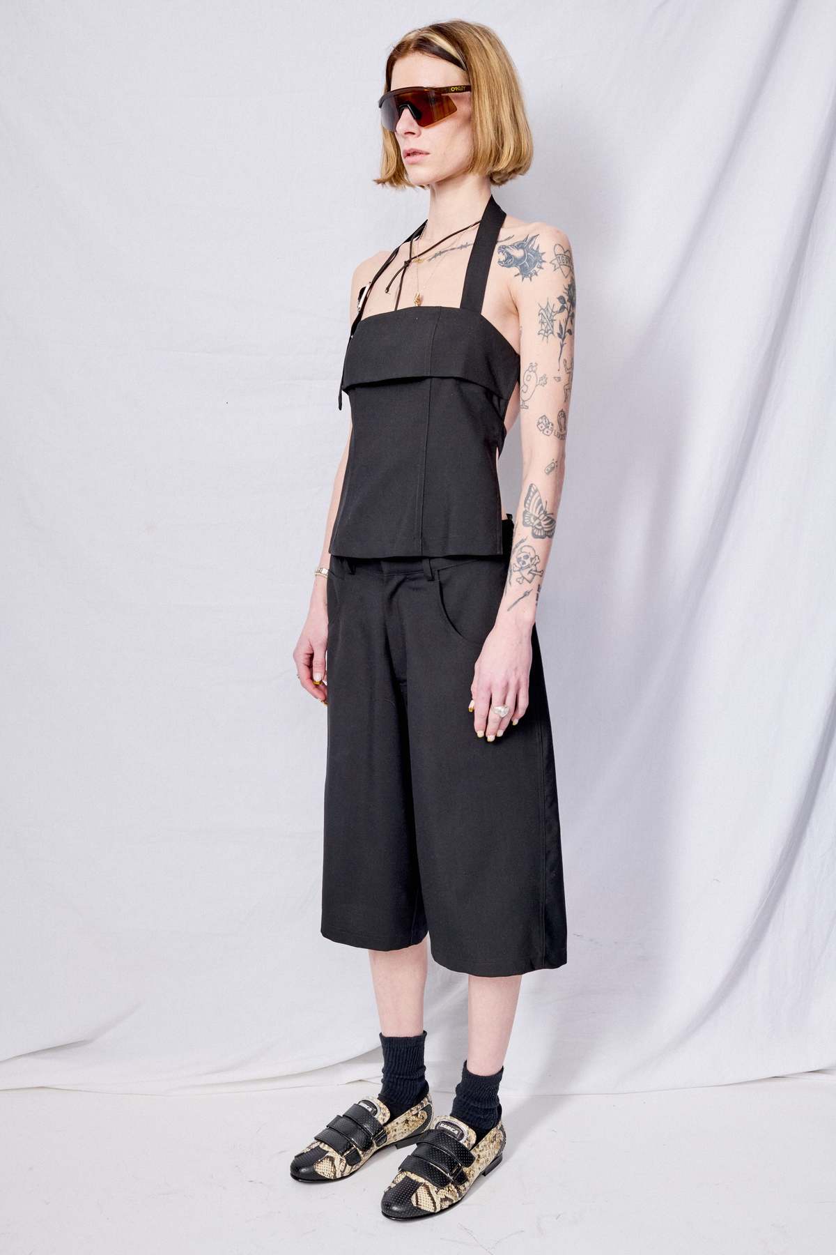 Black Suiting Strap Halter Top