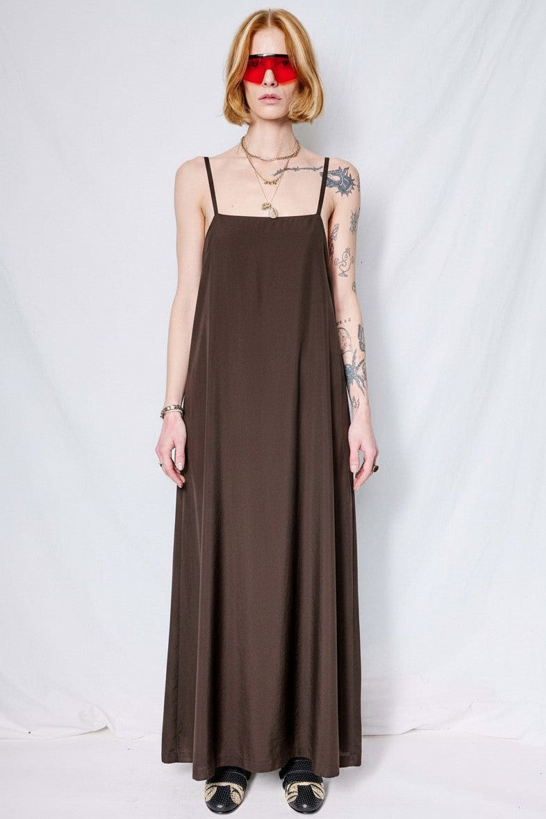Brown Viscose Twill Long Dress