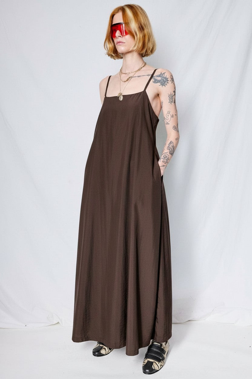 Brown Viscose Twill Long Dress