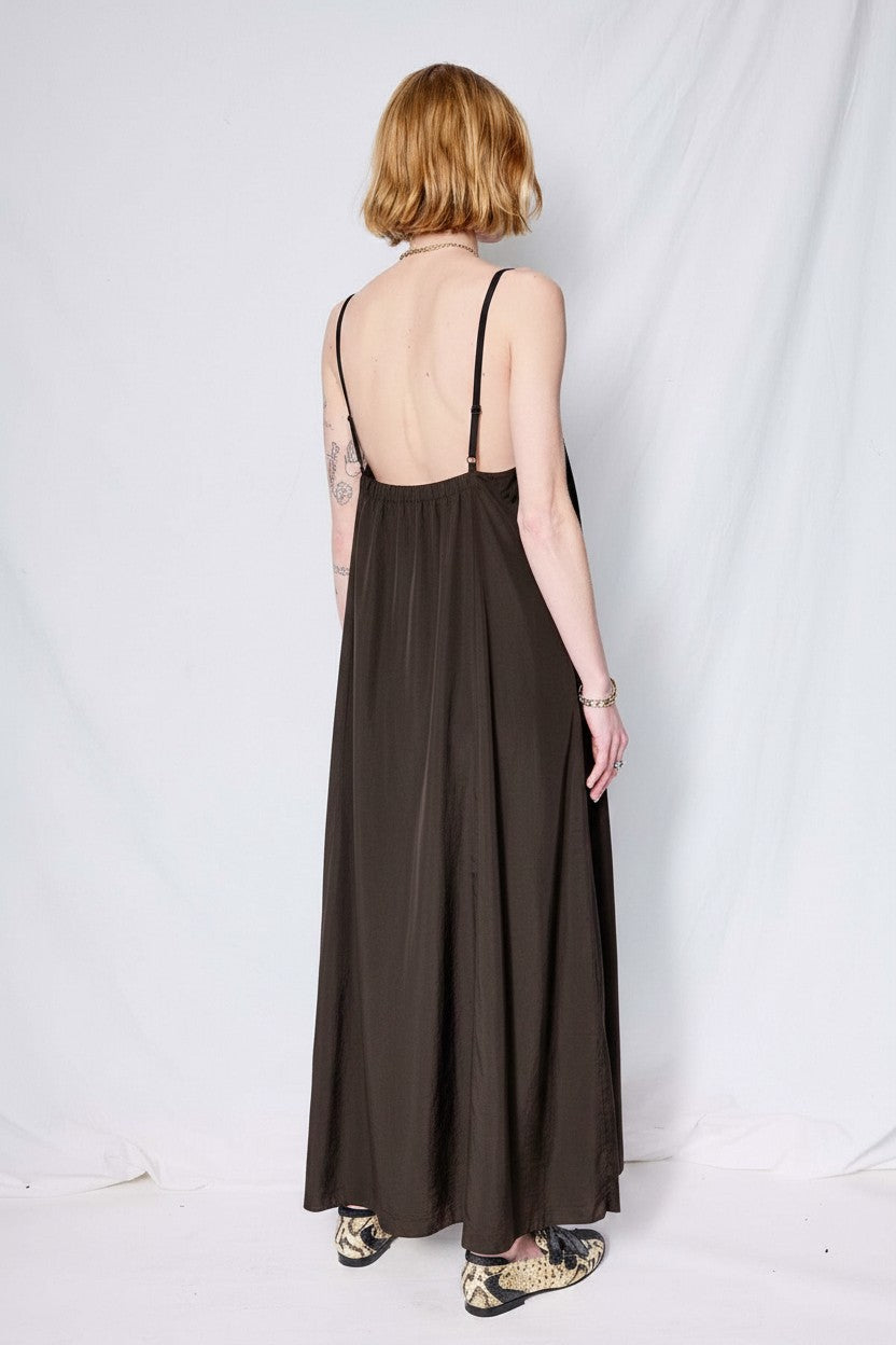 Brown Viscose Twill Long Dress