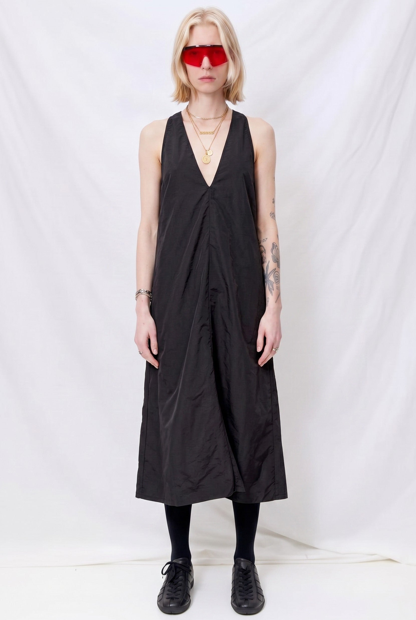 Black Taslan Trapeze Dress