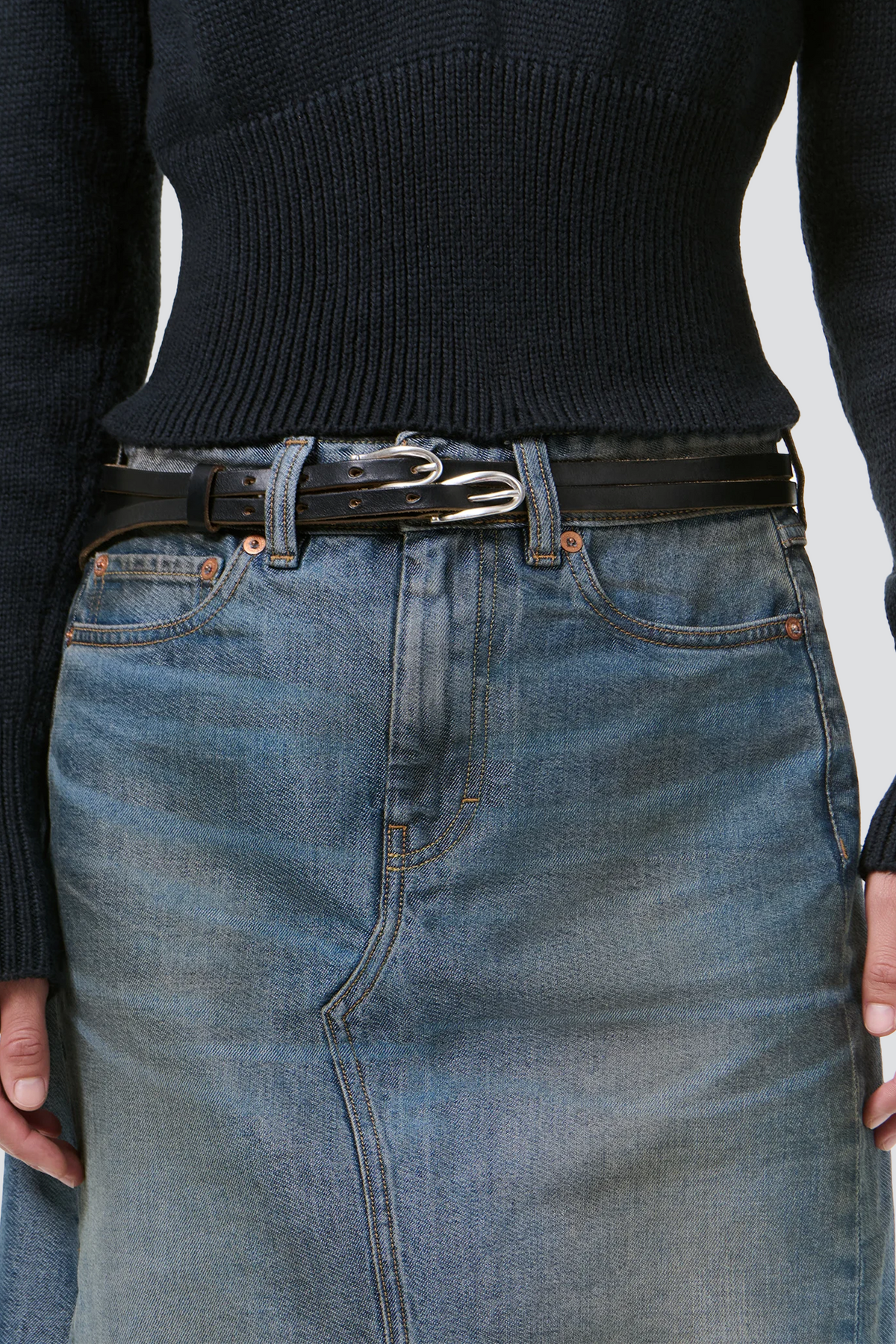 Black Chromexcel Leather Twin Tongue Belt