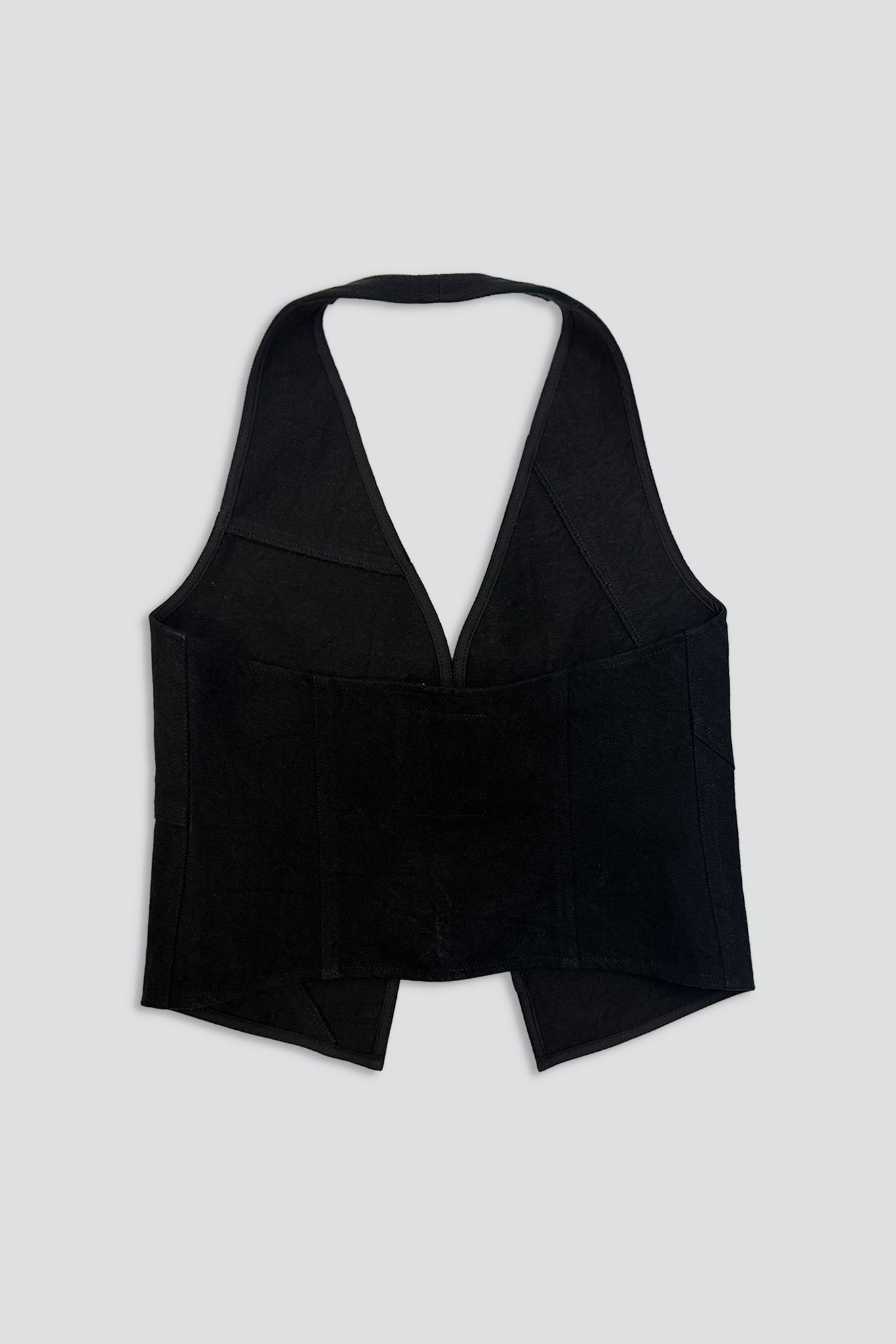 Black Denim Belted Vest