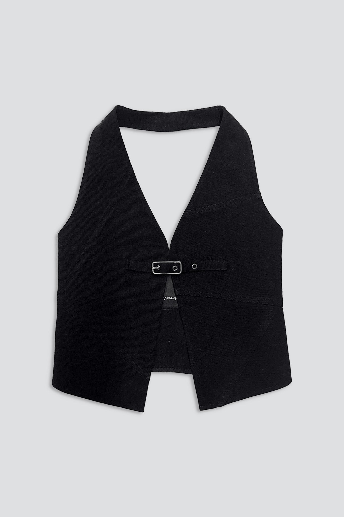 Black Denim Belted Vest