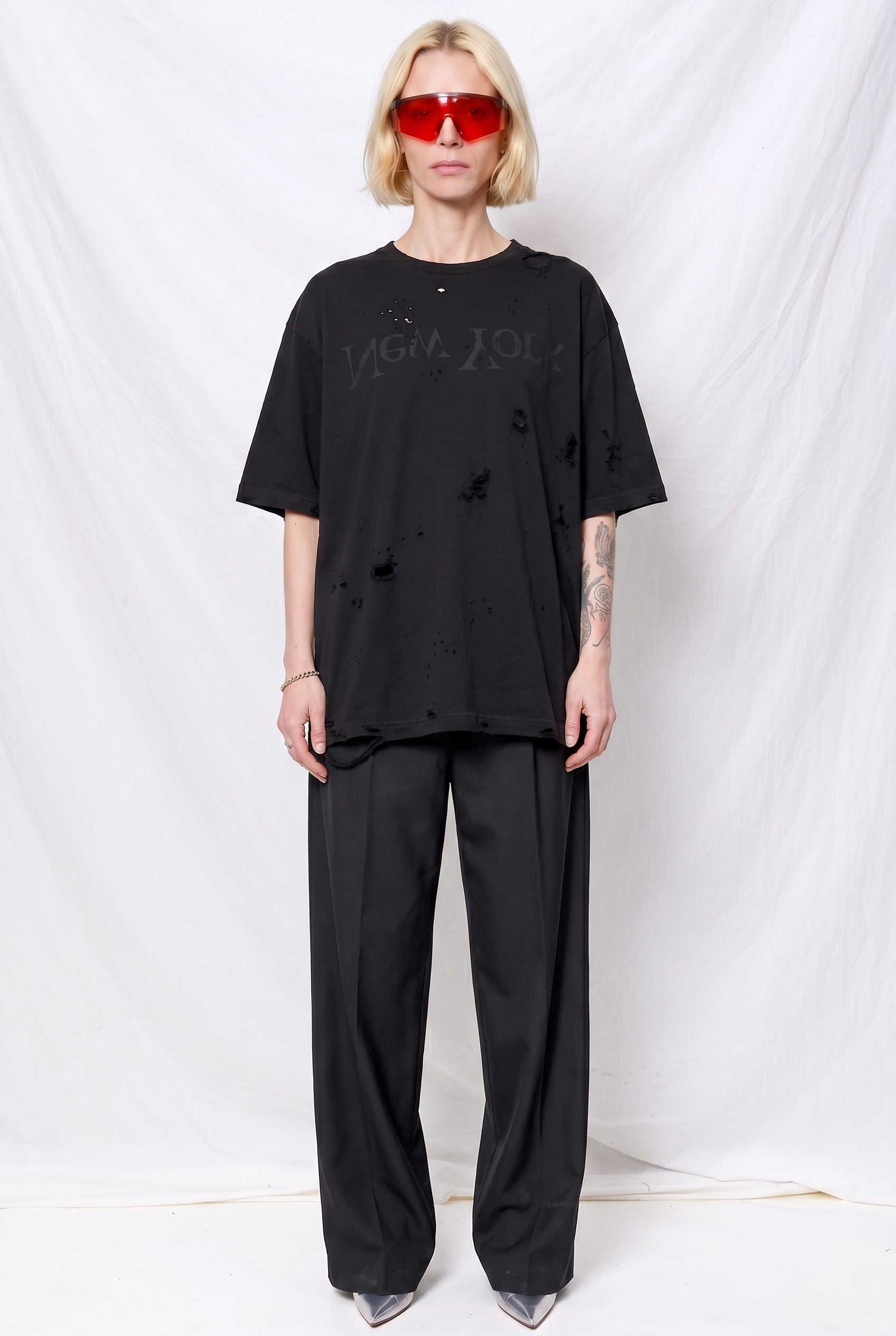 Black Distressed Faded New York Logo T-Shirt