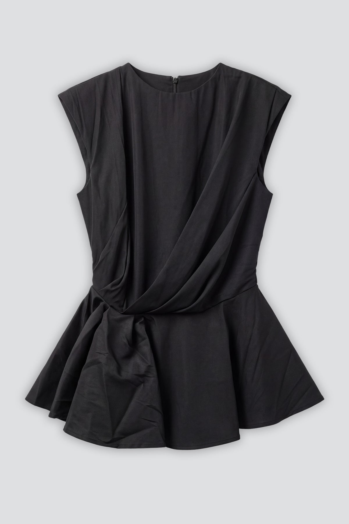 Black Draped Cap Sleeve Flounce Top