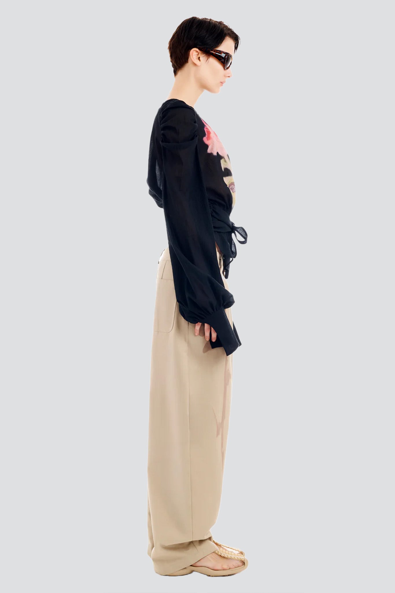 Black Flower Drip Iris Top