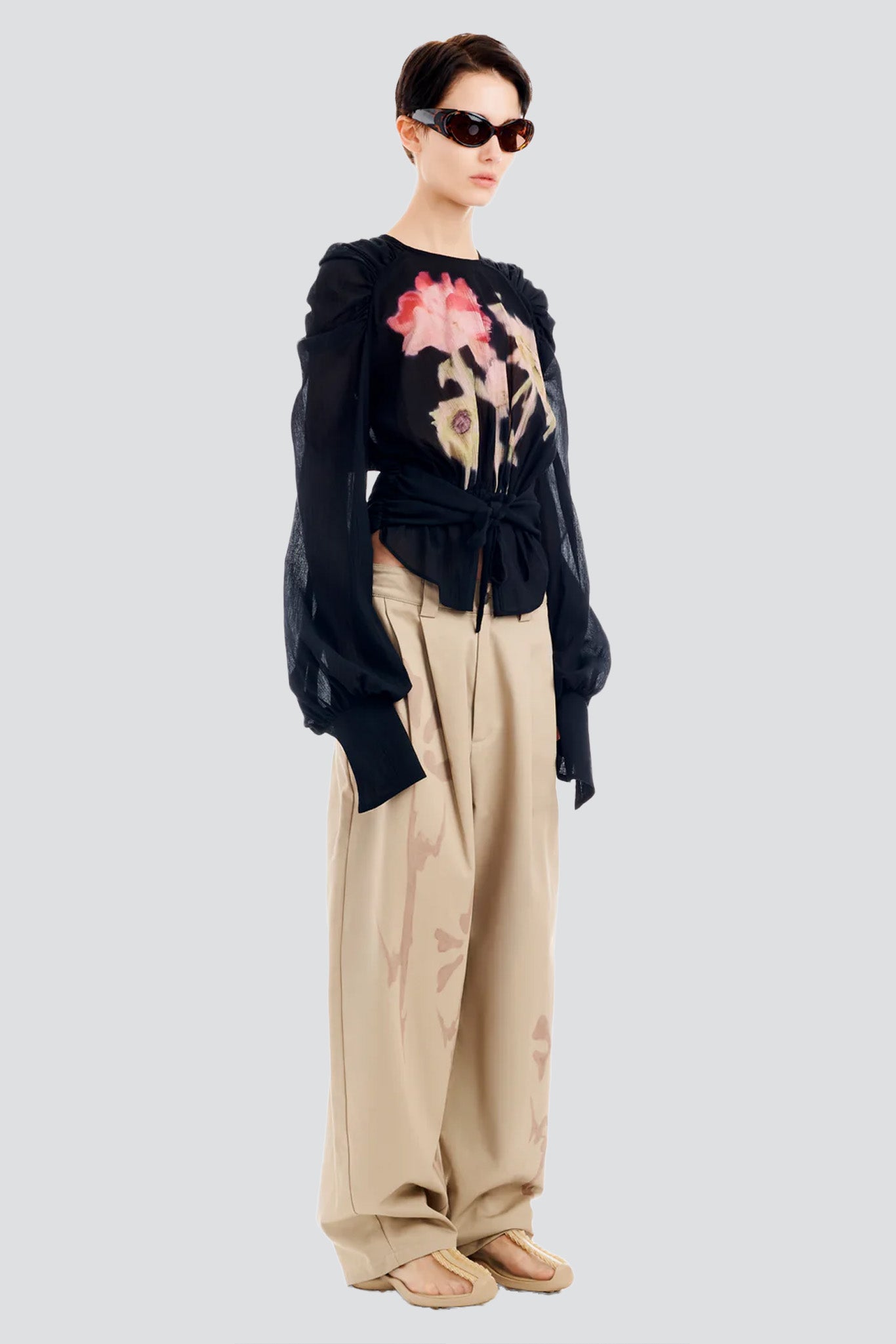 Black Flower Drip Iris Top