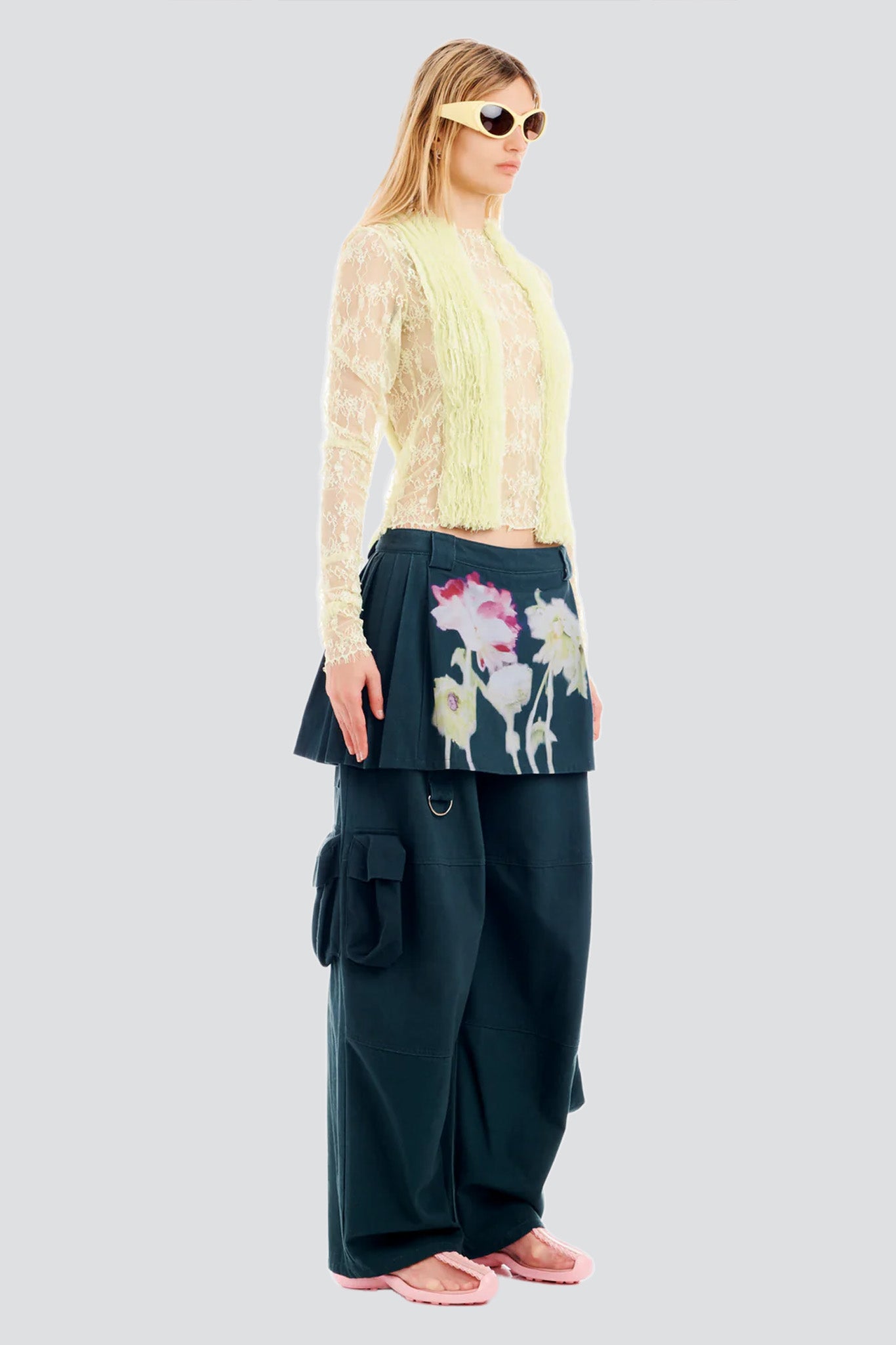 Black Flower Drip Lawn Skirt Cargo Pant