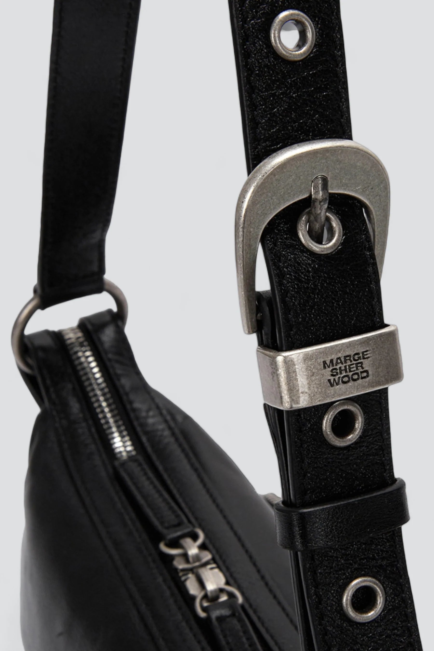 Black Glossy Plain Outpocket Hobo Mini - Marge Sherwood Black Glossy Plain Outpocket Hobo Mini - Marge Sherwood