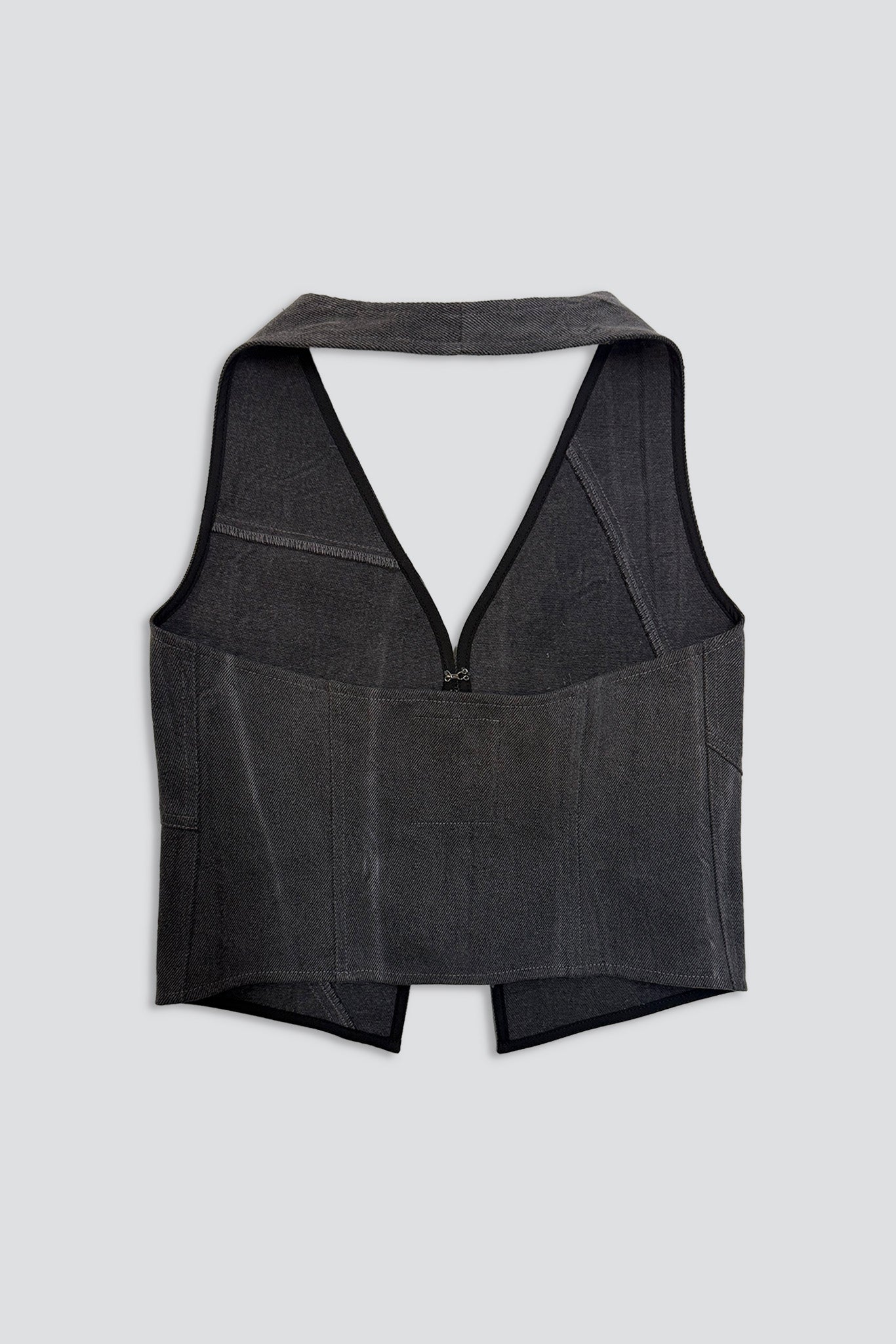 Black Grey Wash Denim Belted Vest
