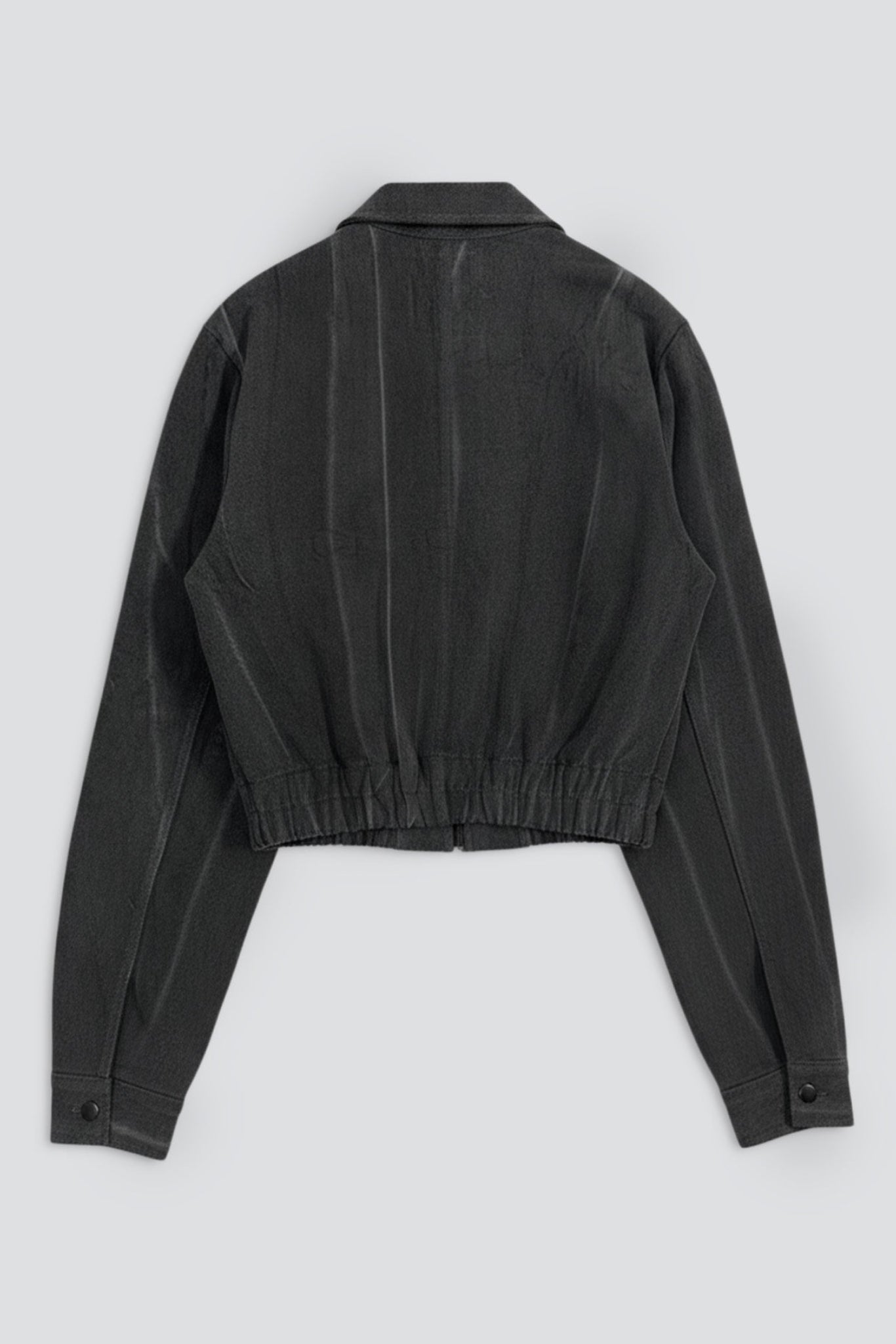 Black Grey Wash Denim Shrunken Zip Jacket