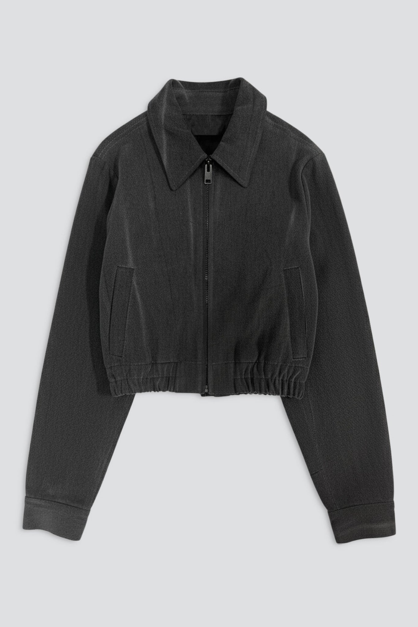 Black Grey Wash Denim Shrunken Zip Jacket - Assembly New York
