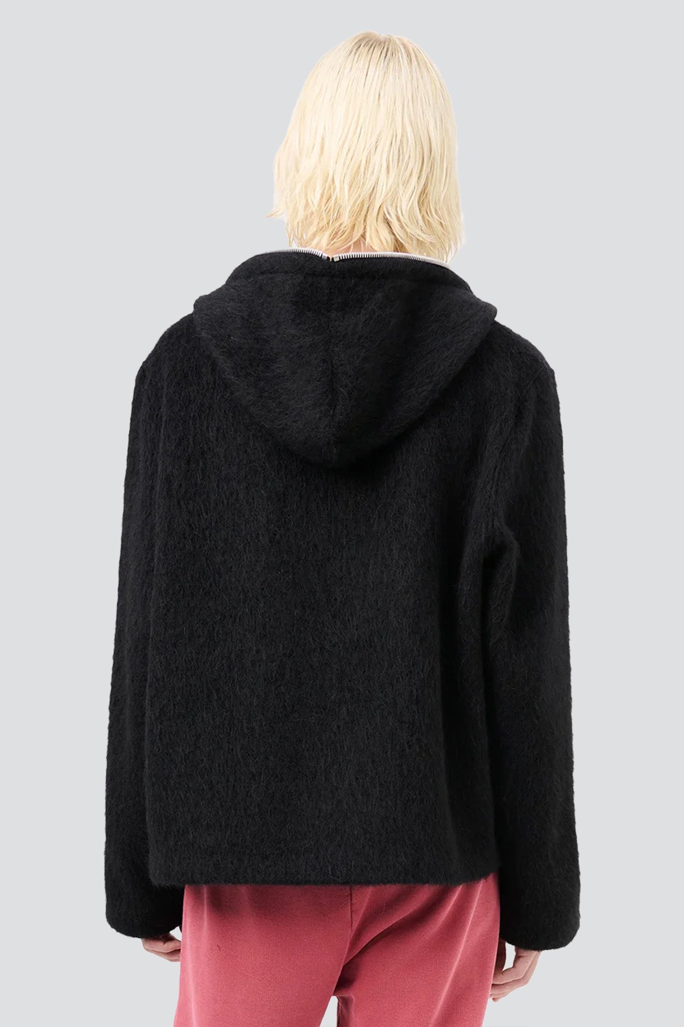 Black Hairy Wool Full Zip Hood