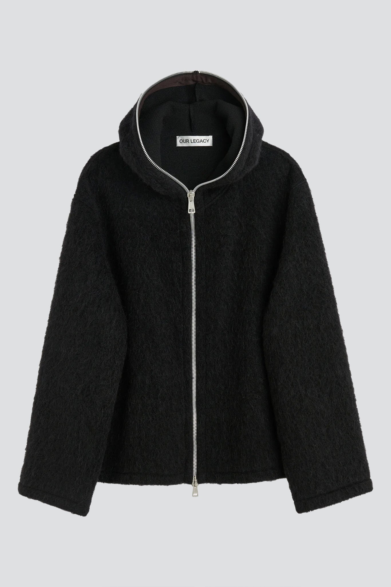 Black Hairy Wool Full Zip Hood