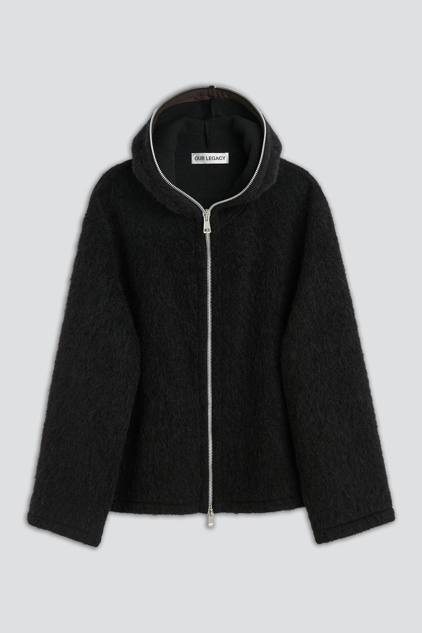 Black Hairy Wool Full Zip Hood