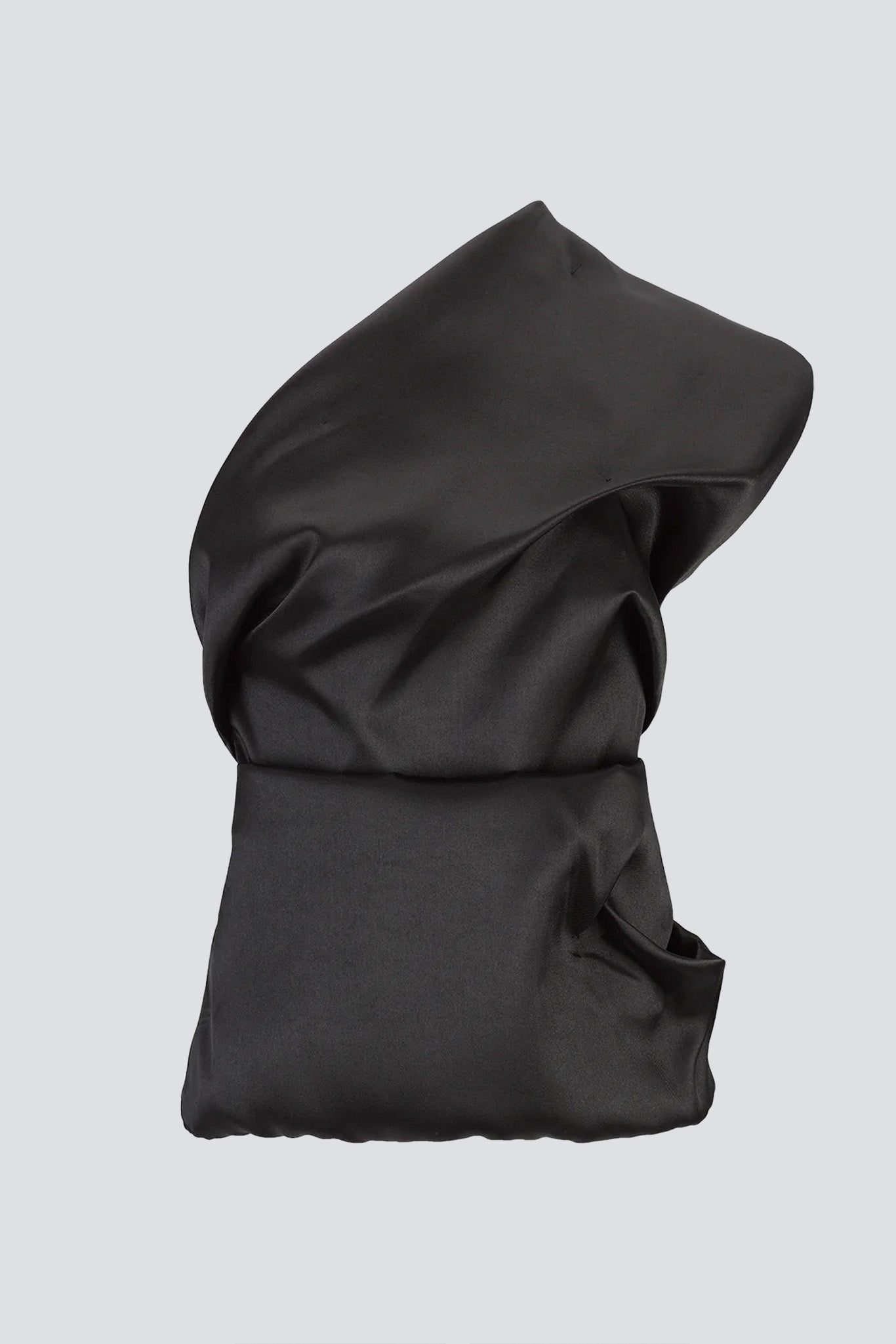 Black Heavy Satin Draped Top With Asymmetric Neckline