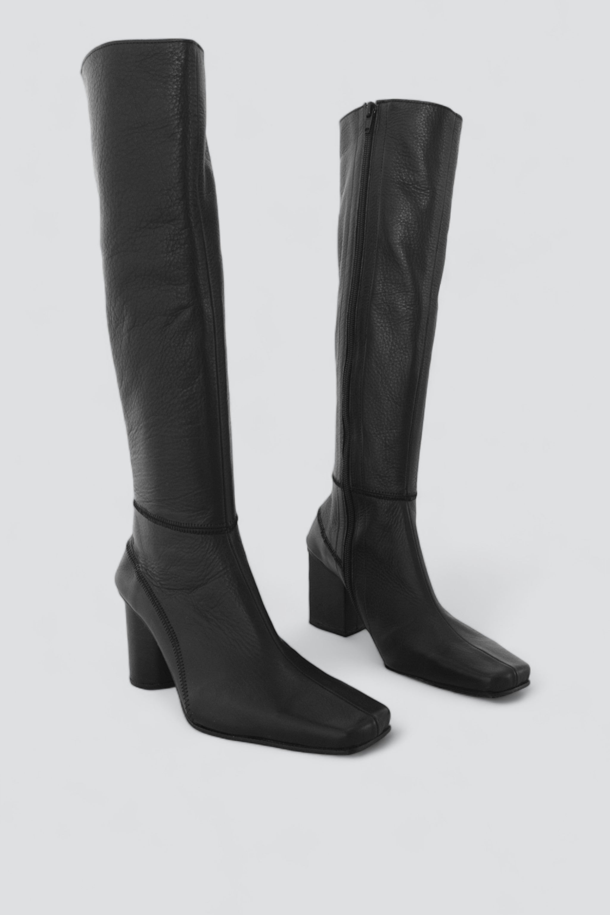 Black Leather Cuadrado High Boot