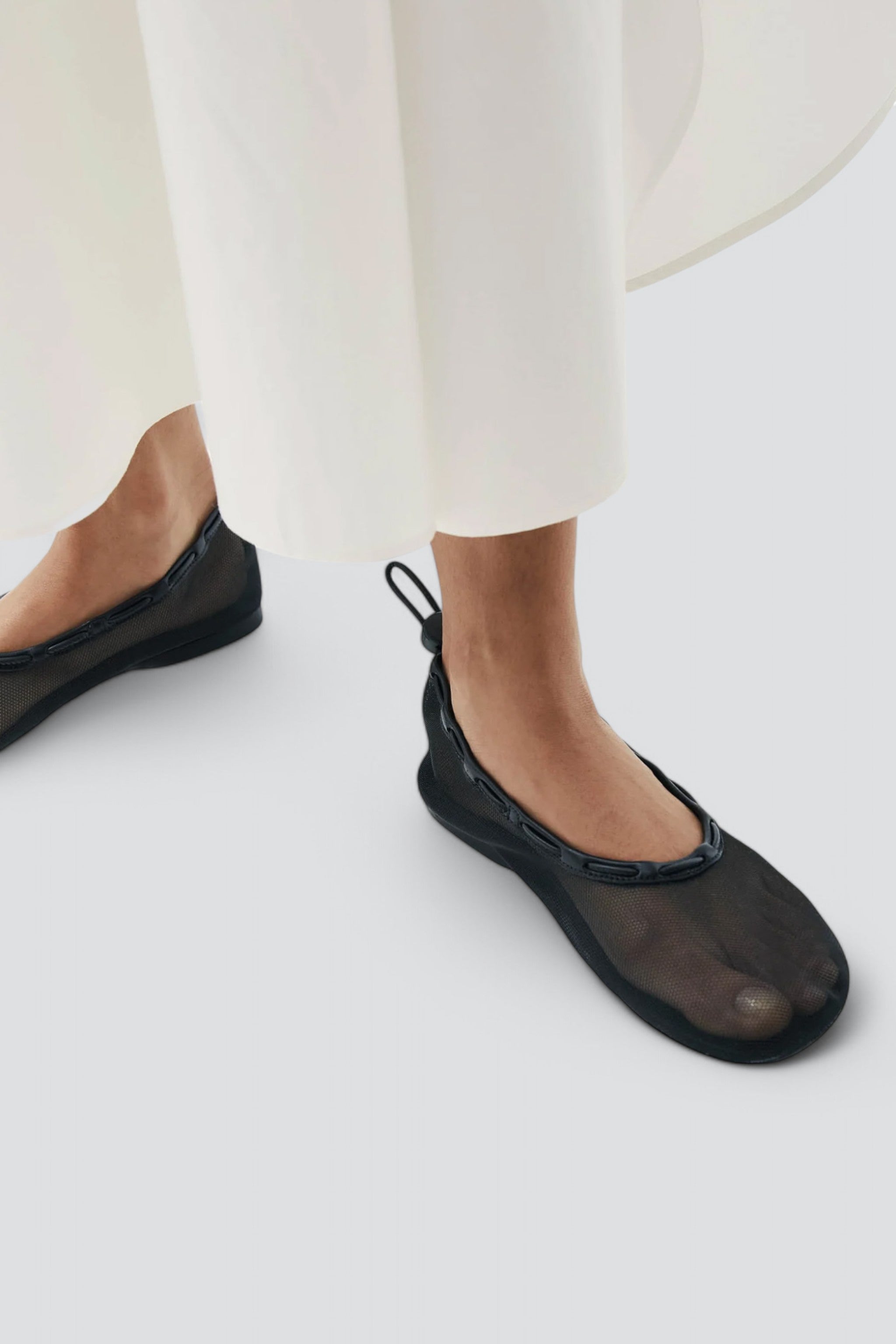 Black Leather Gill Mesh Ballet Flat