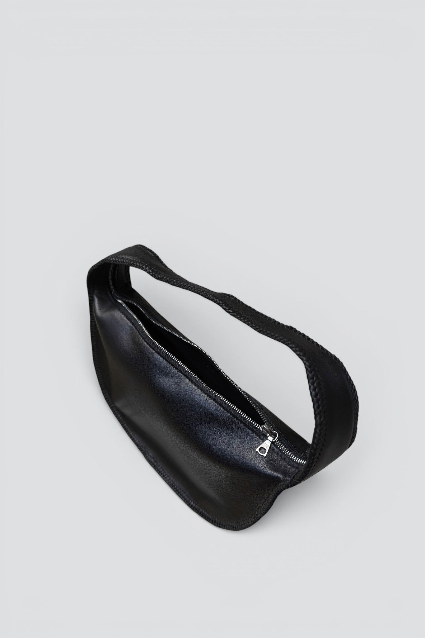 Black Leather Half Moon Shoulder Bag
