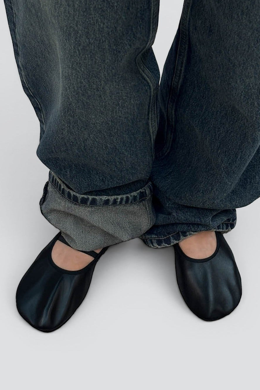 Black Leather Naira Ballet Flats