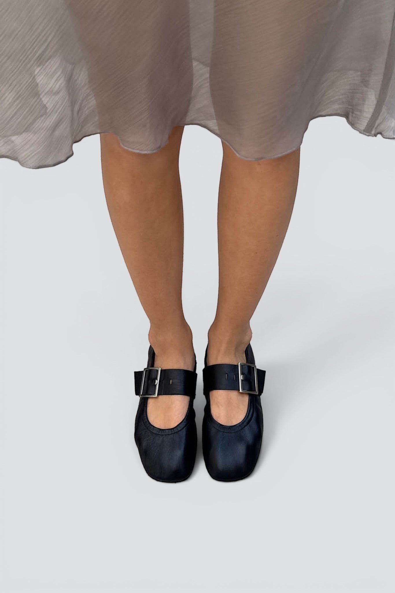 Black Leather Sarea Ballet Flats