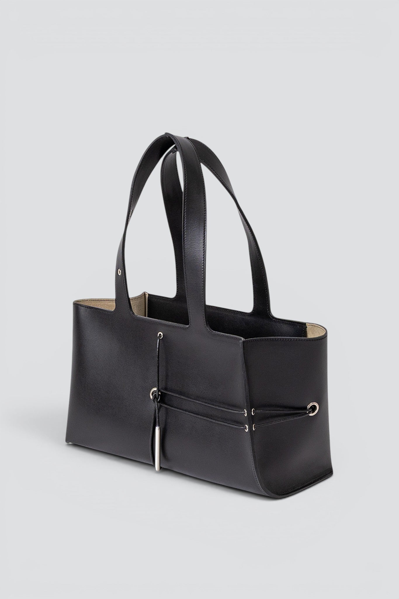 Black Leather String Loaf Bag