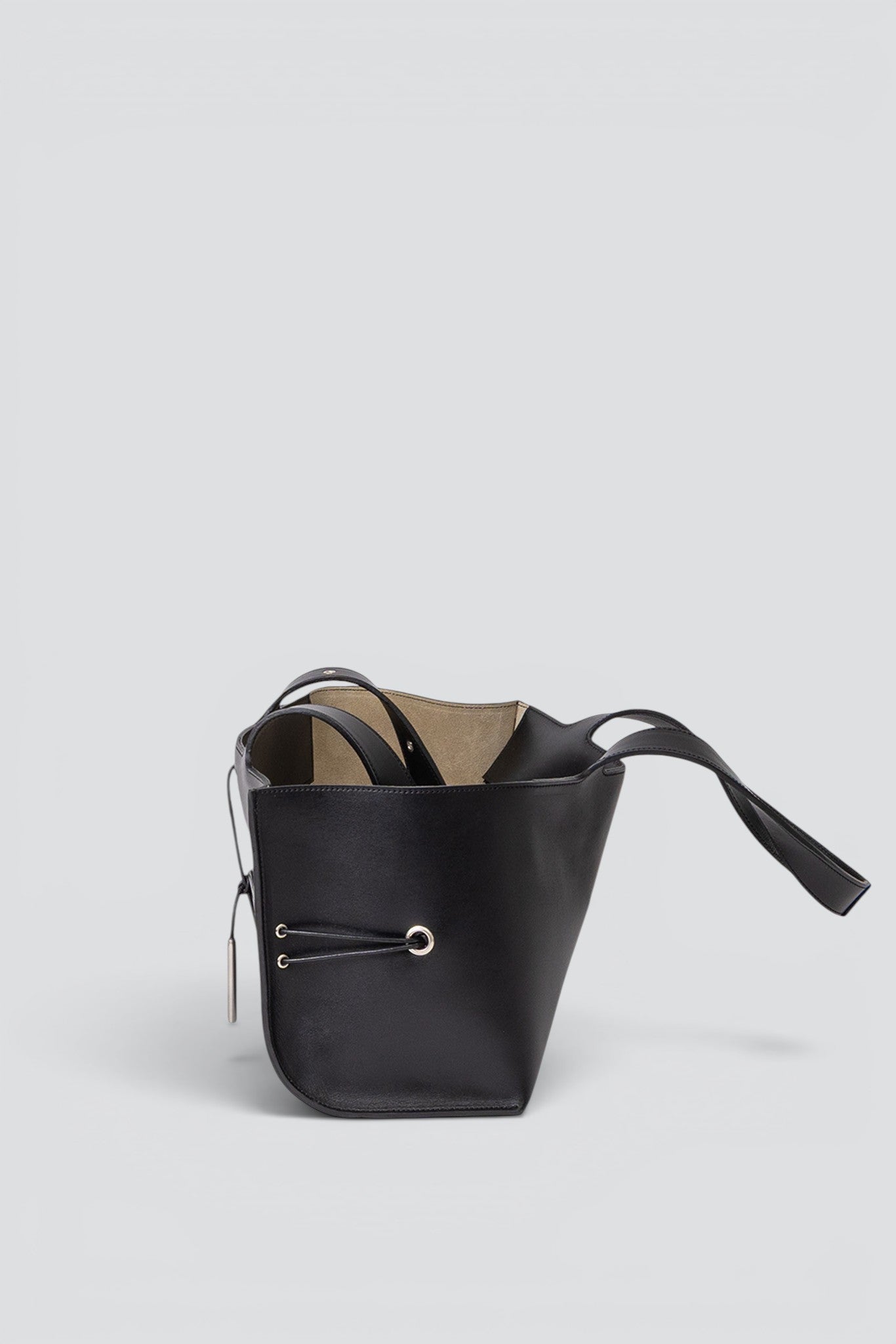 Black Leather String Loaf Bag