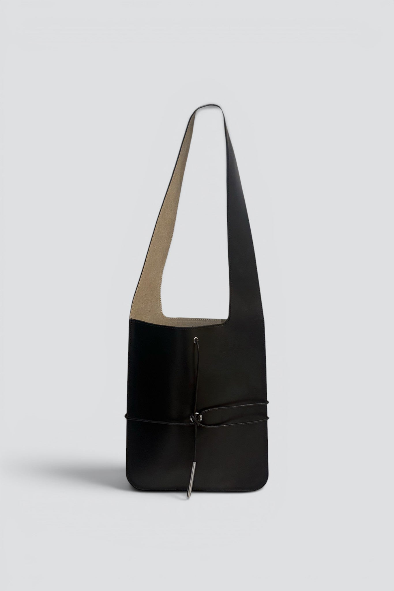 Black Leather String Pub Bag