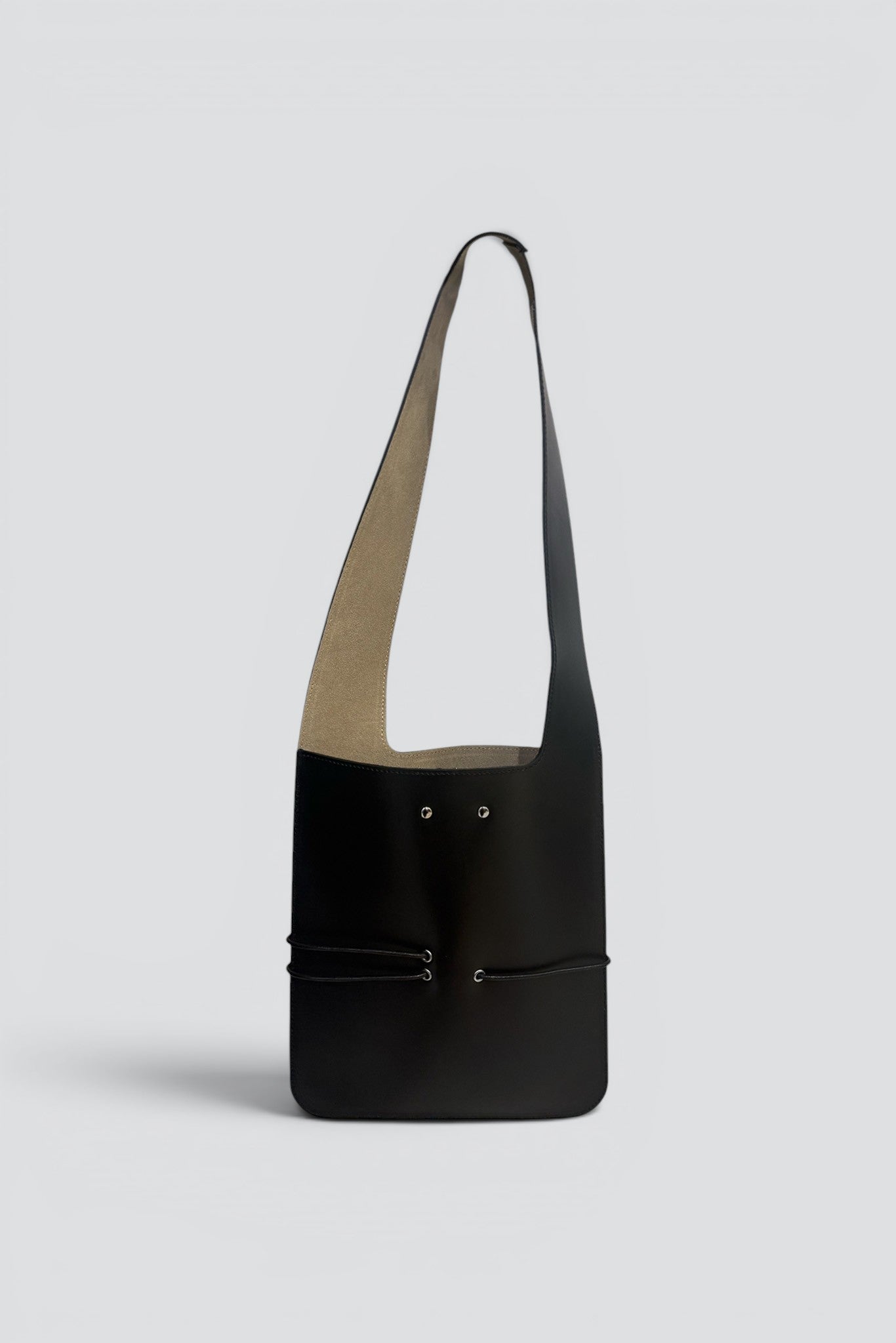 Black Leather String Pub Bag