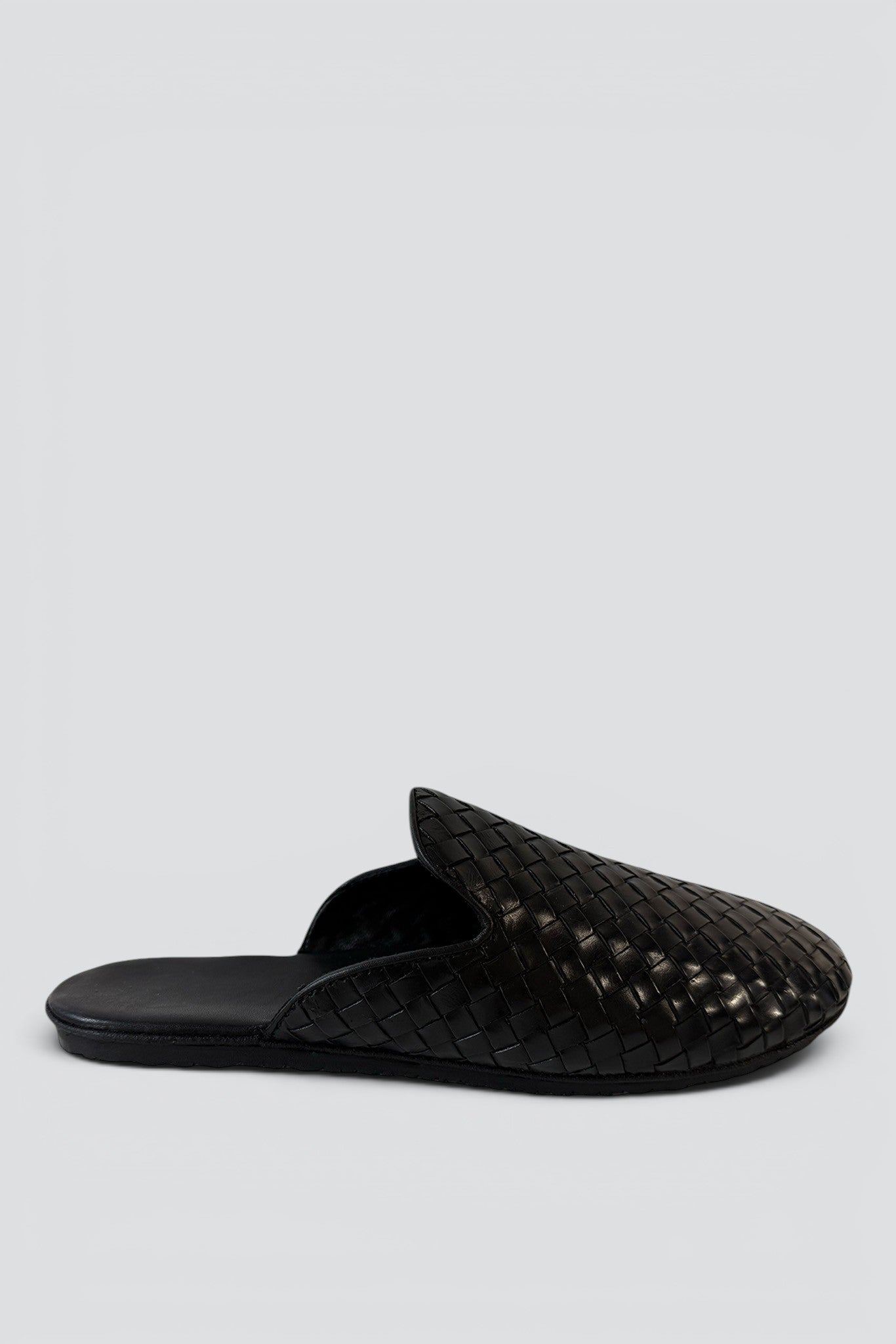 Black Leather Woven Slip On