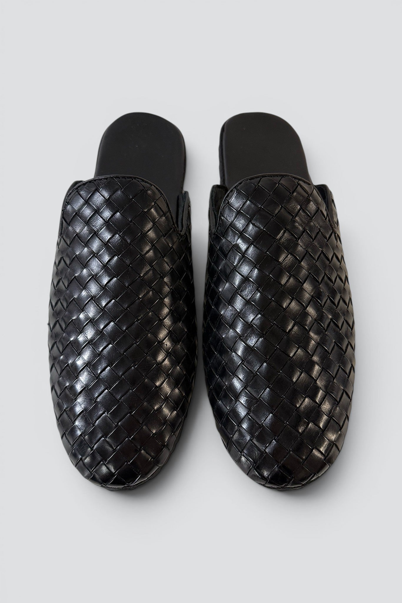 Black Leather Woven Slip On