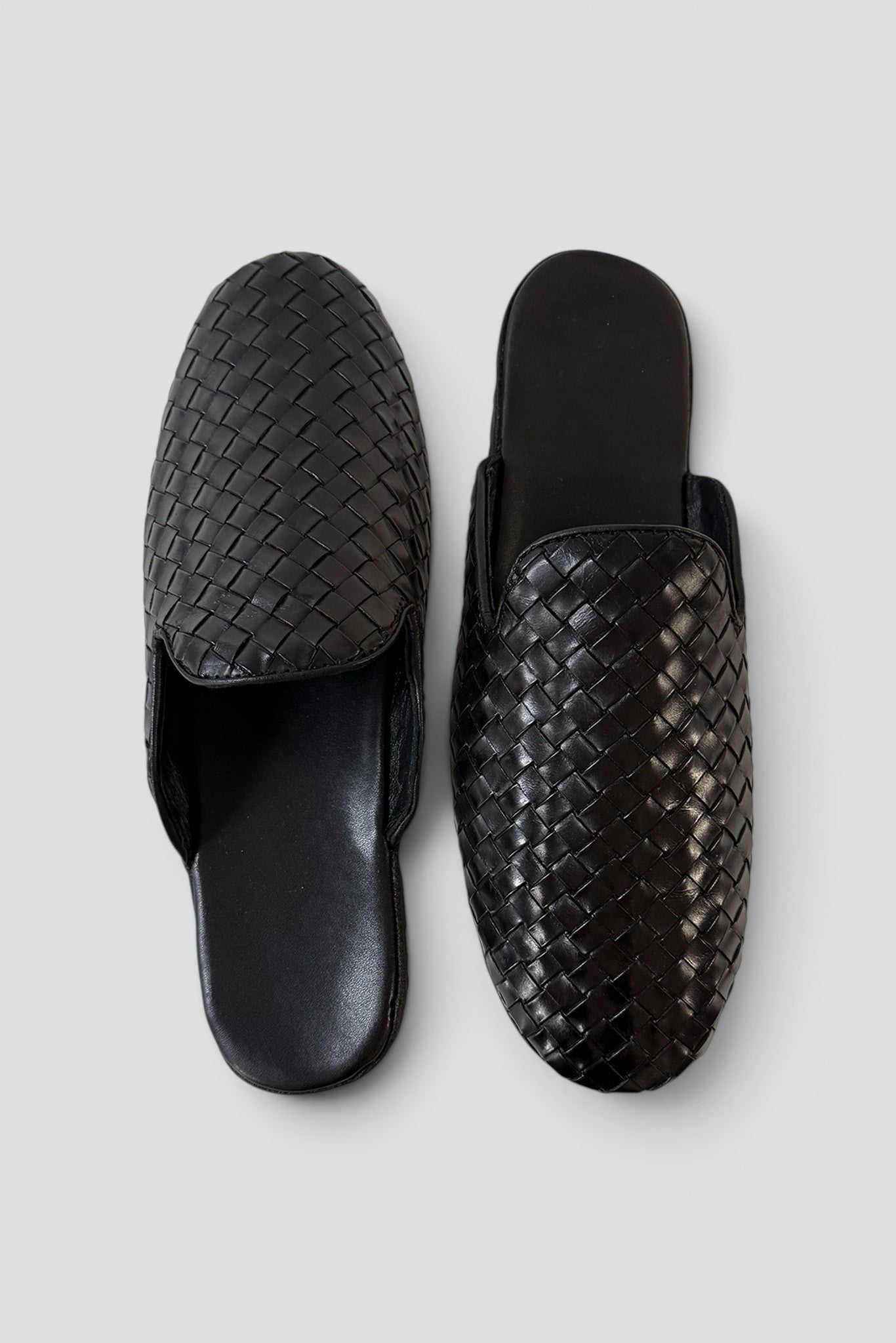 Black Leather Woven Slip On