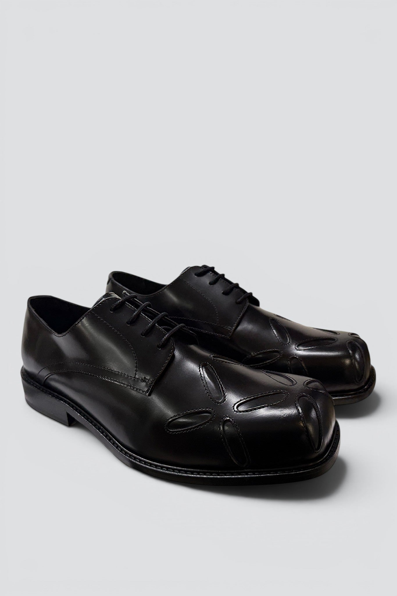 Black Polido Slashed Square Toe Derby