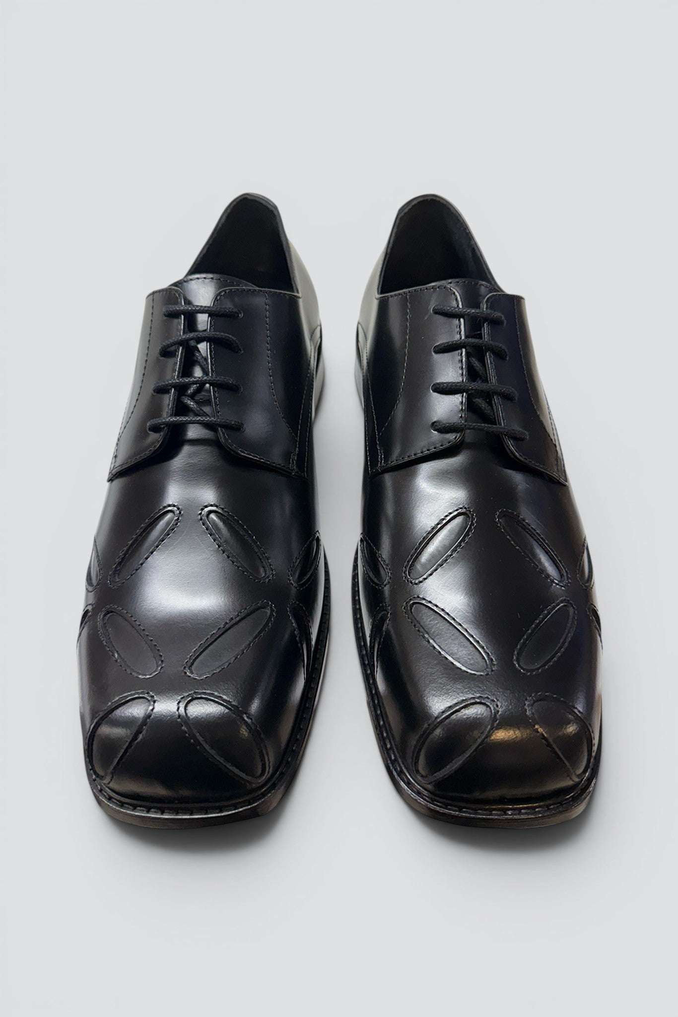Black Polido Slashed Square Toe Derby