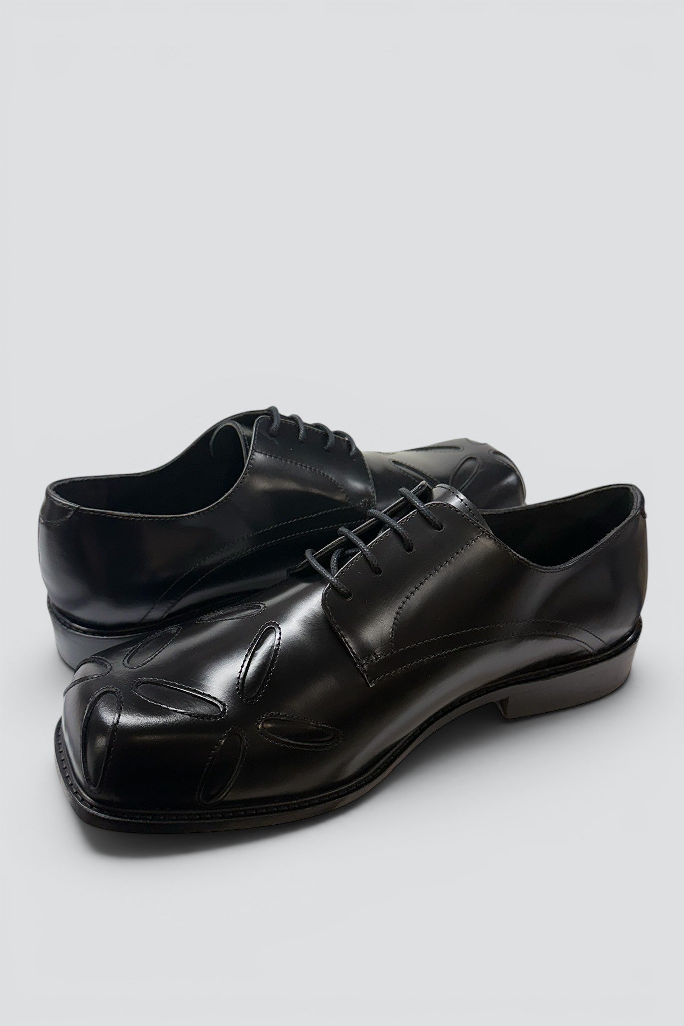 Black Polido Slashed Square Toe Derby