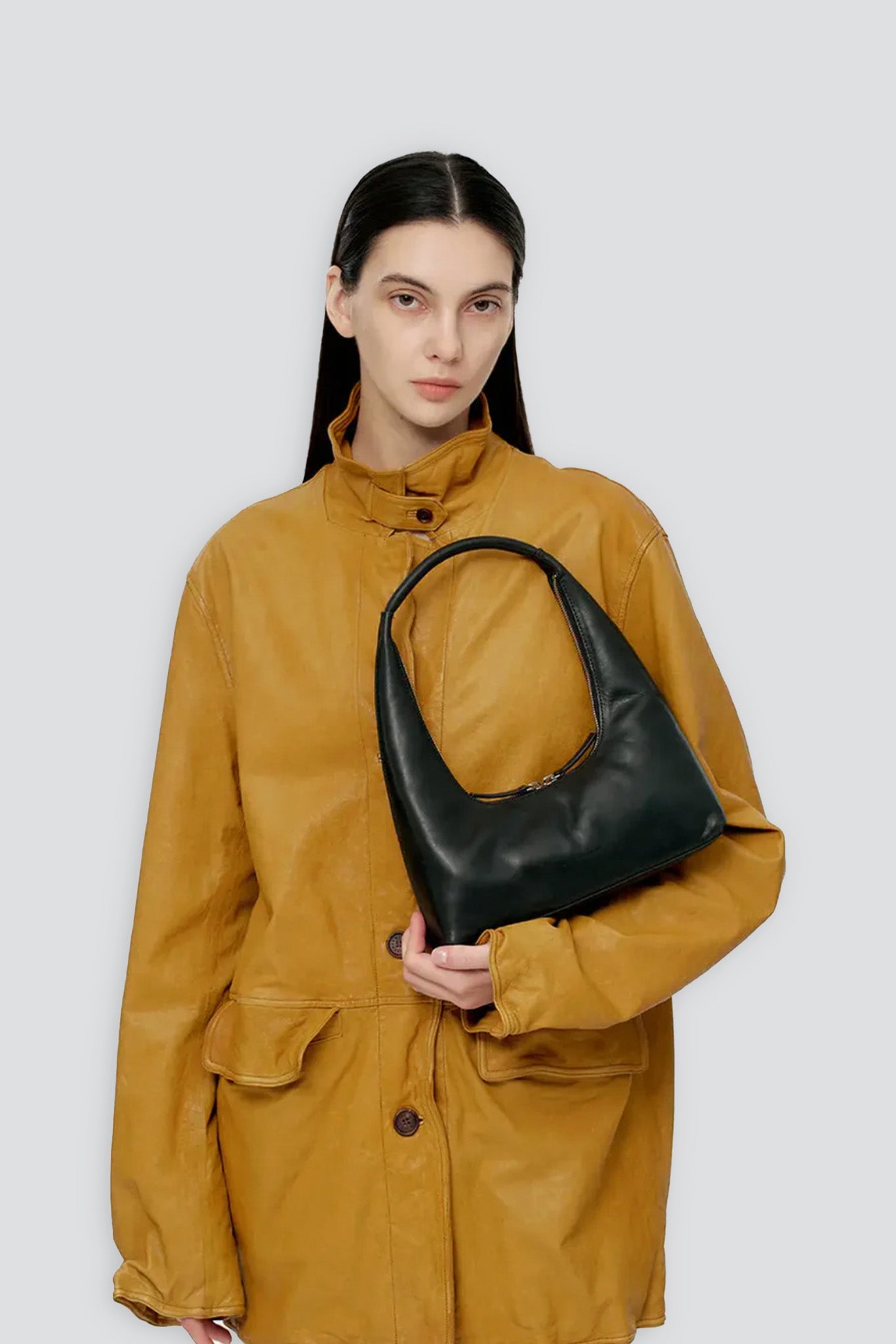 Black Pull-Up Hobo Shoulder Bag